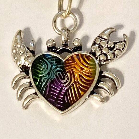 Crab Necklace Silver Plated 18" Black Cord Sea Life Beach Island Zodiac Cancer - Picture 2 of 7